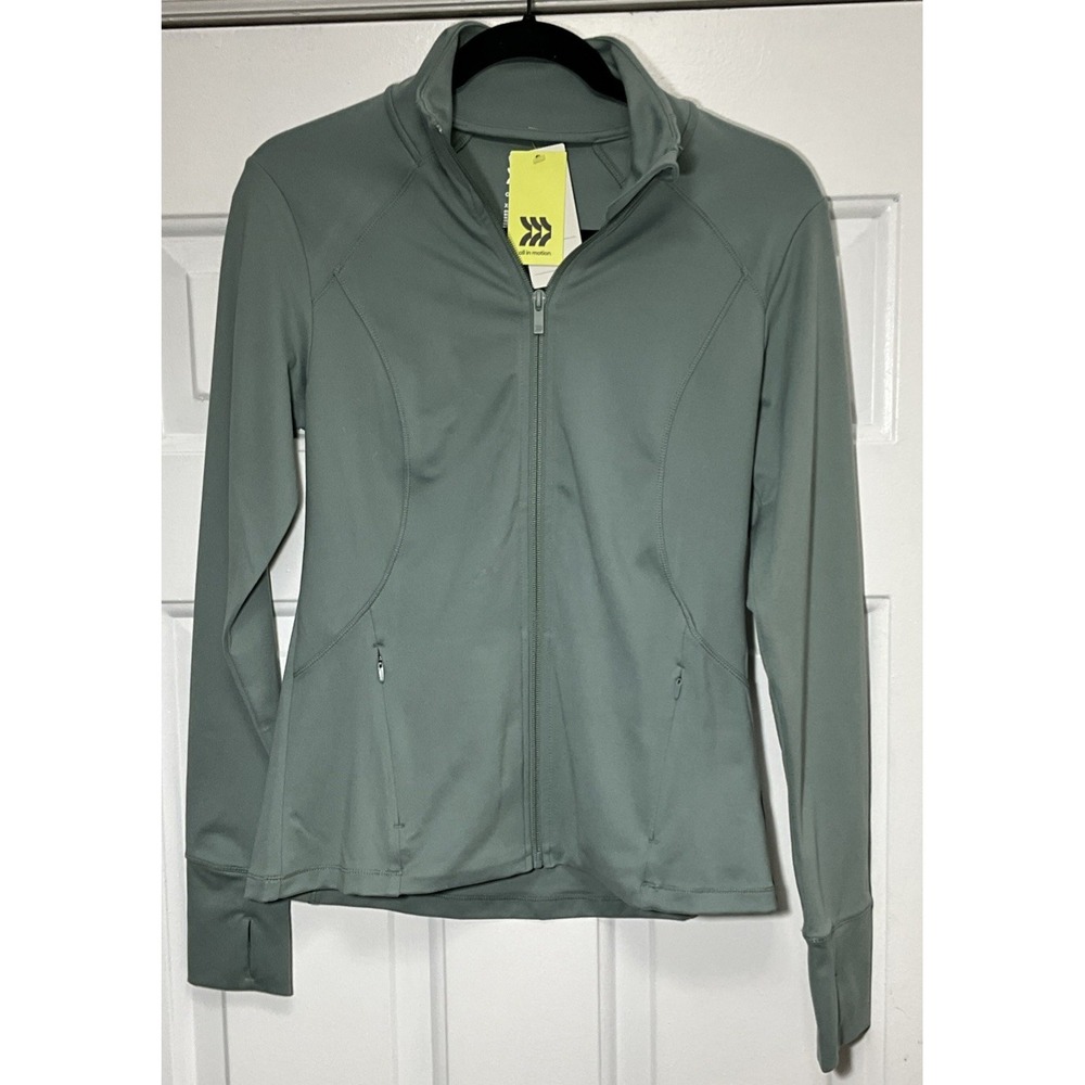All In Motion Full Zip Thumb Holes Zipper Pockets Lime Green Women's XS